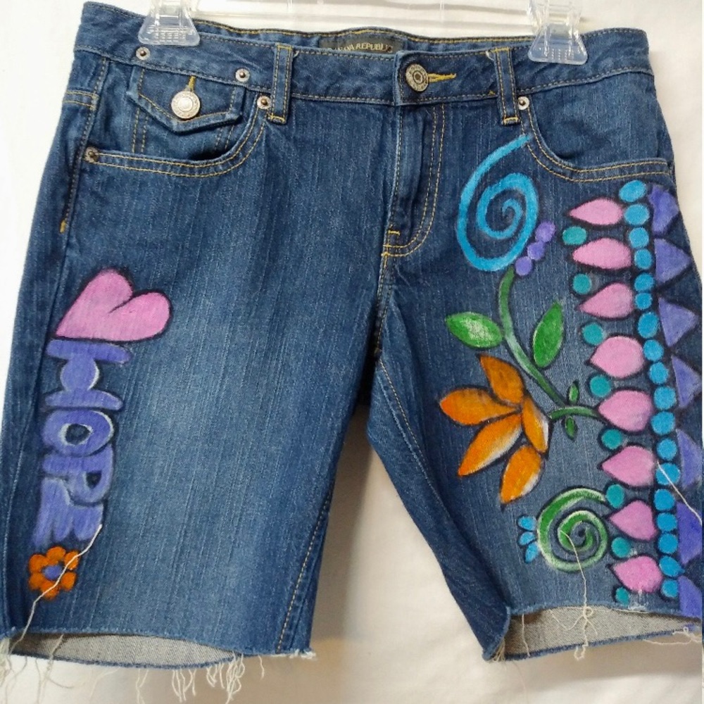 ARTISAN UPCYCLED Hand Painted Jean Shorts